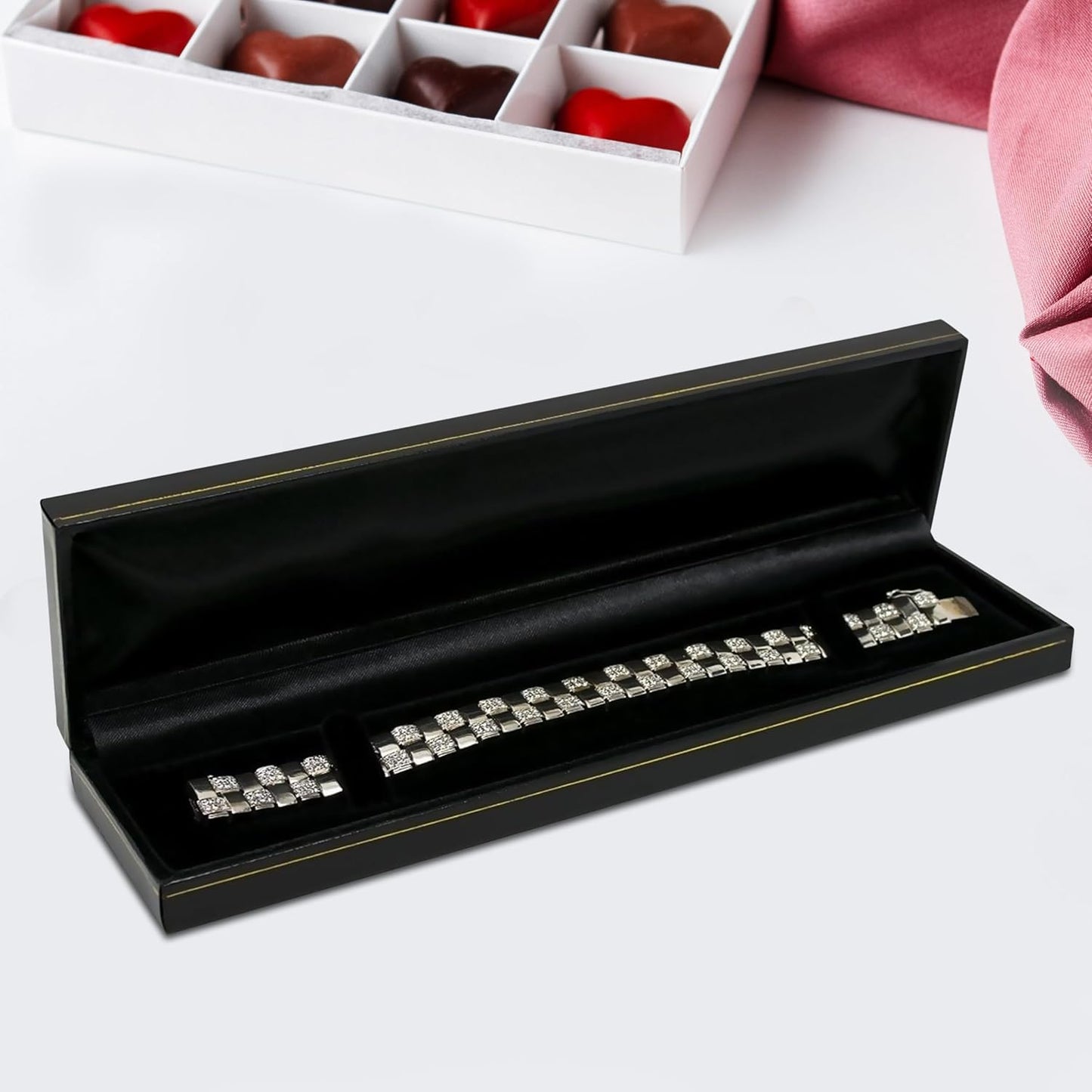 Novel Box Black Jewelry Box for Bracelets 8.6x2.25x1 Inches - Bracelet Gift Boxes with Gold Trim - Faux Leatherette Bracelet Storage Case - Gift Presentation Cases for Bracelets Only