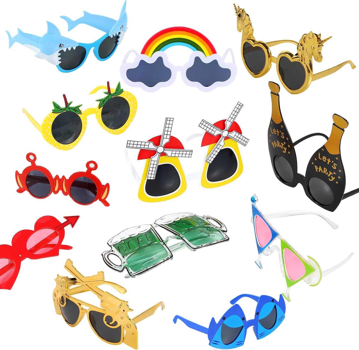 24PCS Funny Party Sunglasses, Crazy Photo Booth Props, Fun Novelty Glasses, Cool Shpaed Party Sunglasses, Cute Eyewear, Sunglasses Masks, Funny Photo Booth Props Glasses for Adults, Teens