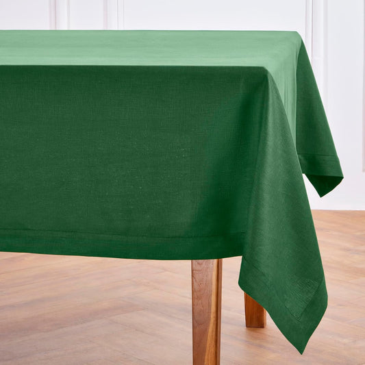 Solino Home Linen Tablecloth 60 x 120 Inch - 100% Pure Linen Pine Green Table Cloth for Rectangle Tables - Fete, Machine Washable Tablecloth for Fall, Autumn, Thanksgiving, Christmas