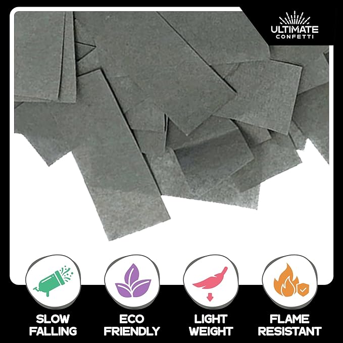 Ultimate Confetti - Gray Biodegradable Confetti - Rectangular Flame-Resistant and Slow-Falling Tissue Paper Confetti for Cannon and Launcher use – Best for Celebrations - 1 lb, 16 oz