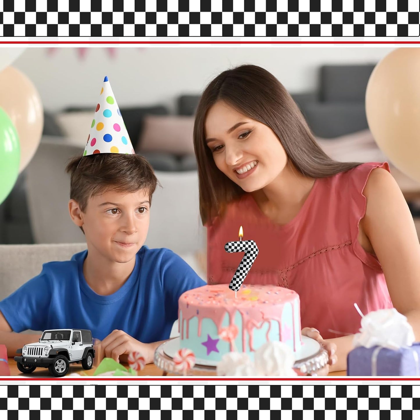 Racing Cars Themed Birthday Candle Number 7 Checkered Candle Birthday Party Decoration Cake Topper for Racing Car Party Decoration Theme Party Supplies (Number 7)