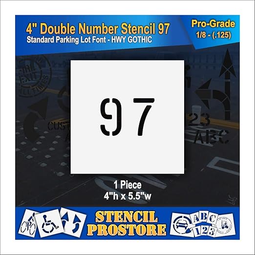 Pavement, Curb, and WheelStop Stencils - 4 inch Double Number Stencil - (97) - 4" x 5.5" x 1/8" (128 mil) - Pro-Grade
