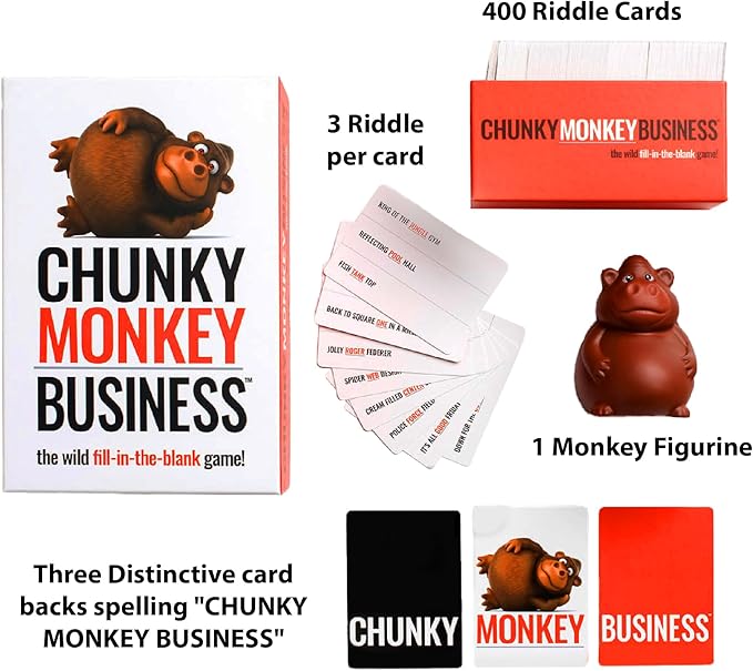 Chunky Monkey Business, Funny Fill-in-The-Blank Word Guessing Brain Teaser Party Game for Game Nights, Family Fun, and Groups, Ages 10+