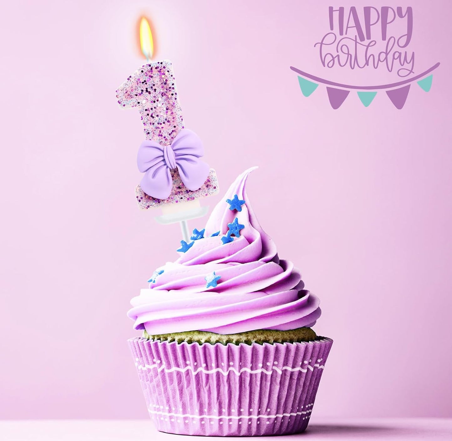 Birthday Candle for Cake, 1 Candle - Purple Bowknot, 2.76 inch Cake Topper Decoration for 1 Year Old Birthday Party (Number 1)
