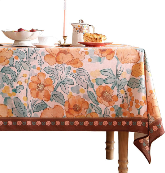 Vintage Linen Extra Long Rectangle Tablecloth,Italian Orange Floral Wrinkle Resistan Table Cloth,Decor Table Cover for Kitchen,Dining,Thanksgiving,Christmas,63"*110"-Positano