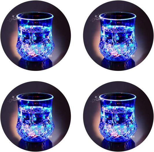 LED Cups 4 PACK Flashing Light up Automatic Water Activated Color Changing Wine Whisky Beer Cola Juice Drinkware Mugs Shot Glass for Bar Disco Night Club Party Halloween Christmas, Set of 4