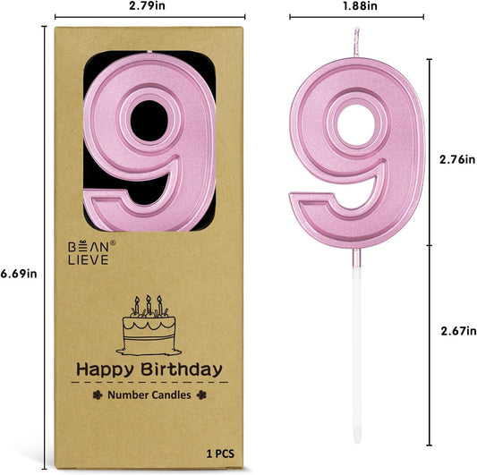 BEAN LIEVE Rose Gold Birthday Candles Number 9, Rose Gold Number Candles, Cake Number Candles for Birthday Parties and Wedding Anniversary Celebrations