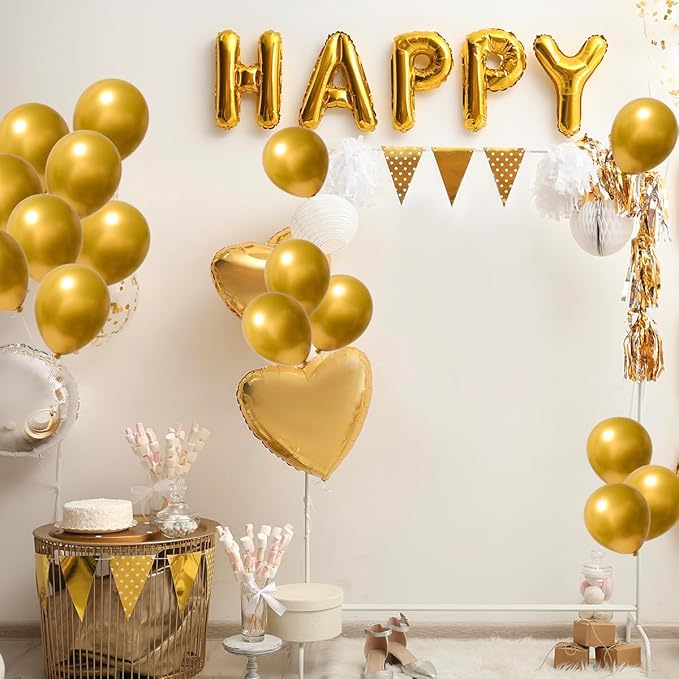 RUBFAC 120pcs Balloons for Birthday Baby Shower Graduation Anniversary Wedding Party Supplies Garland Arch Decoration,5 Inches,Gold
