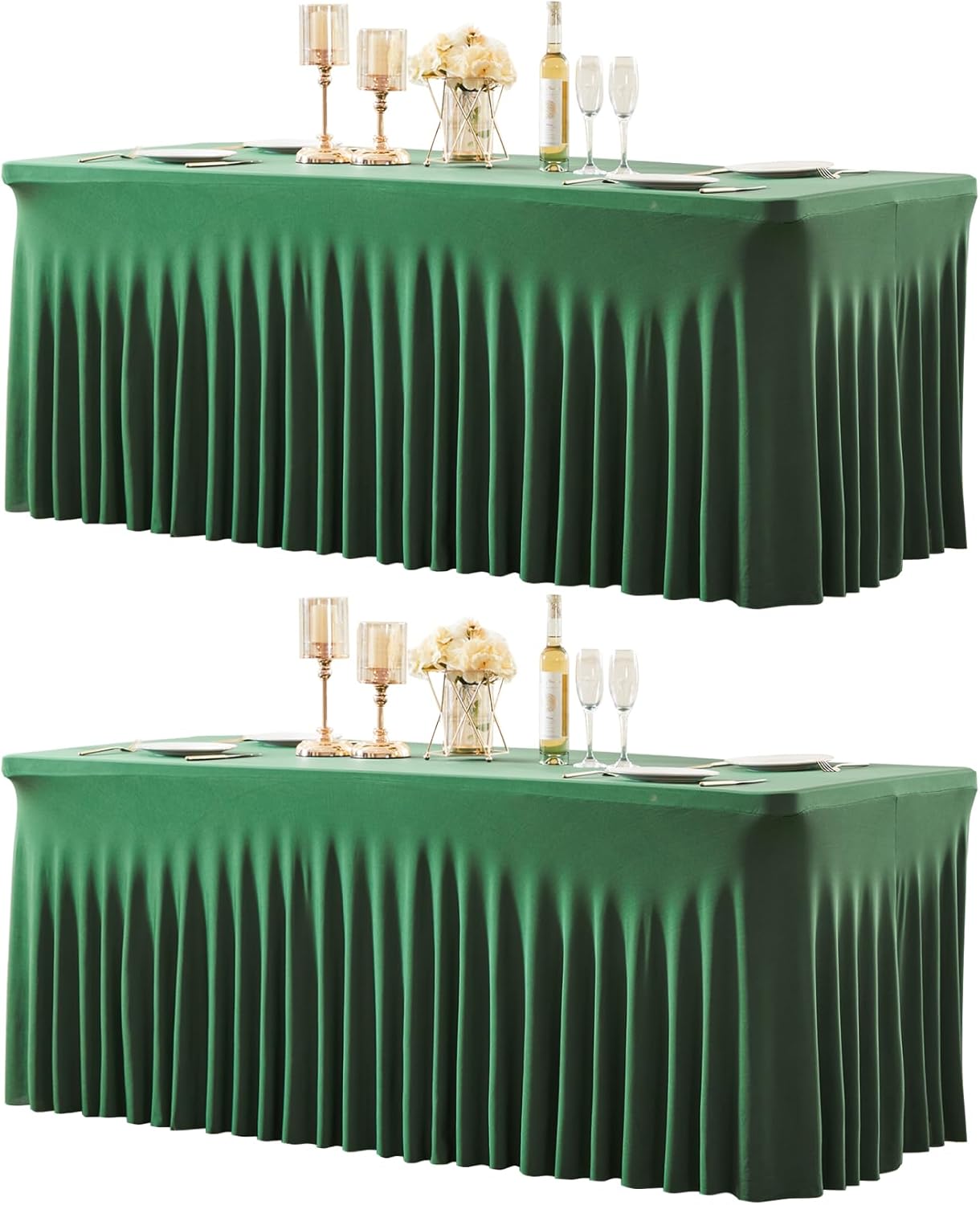 Besutolife 2 Pack Emerald Green Spandex Tablecloth for 6ft Rectangle Tables Fitted Table Cloth Stretch Table Covers Skirt 6ft Rectangular Tablecloths for Banquet Parties Wedding Decorations