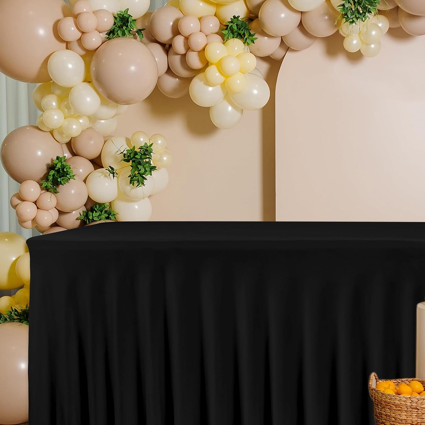 HolidayIdeas Black 8ft Rectangle Spandex Tablecloth 4 Pcs Fitted Stretch Table Skirts 30x96 Inch, Ruffle Design Wrinkle-Free Polyester Table Cover for Banquets,Trade Shows, Parties, Events