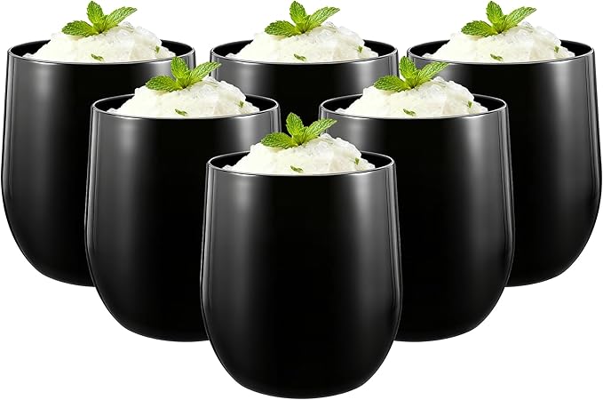 14-ounce Plastic Stemless Wine Glasses, All Purpose Arcylic Glasses, set of 6 Black Reusable Shatter-resistant Dishwasher Safe