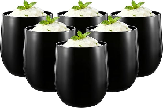 14-ounce Plastic Stemless Wine Glasses, All Purpose Arcylic Glasses, set of 6 Black Reusable Shatter-resistant Dishwasher Safe