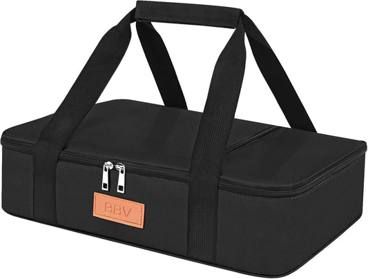 BBV Insulated Casserole Carrier for Hot or Cold Food, Food Warmer Bag Fits 9"x13" Baking Dish, Durable Nylon Leak Proof Food Containers for Travel, Potluck, Parties, Picnic, Cookouts (Black)