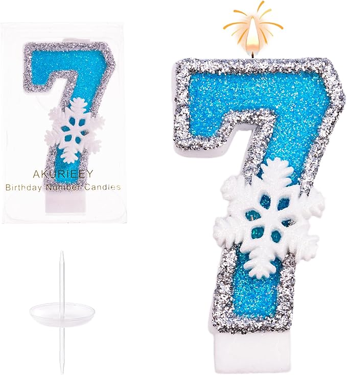 7th Blue Snowflake Birthday Candles Frozen Themed Number 7 Candles for Cake Topper Cupcake Decorations Party Decor Anniversary Celebrations Supplies