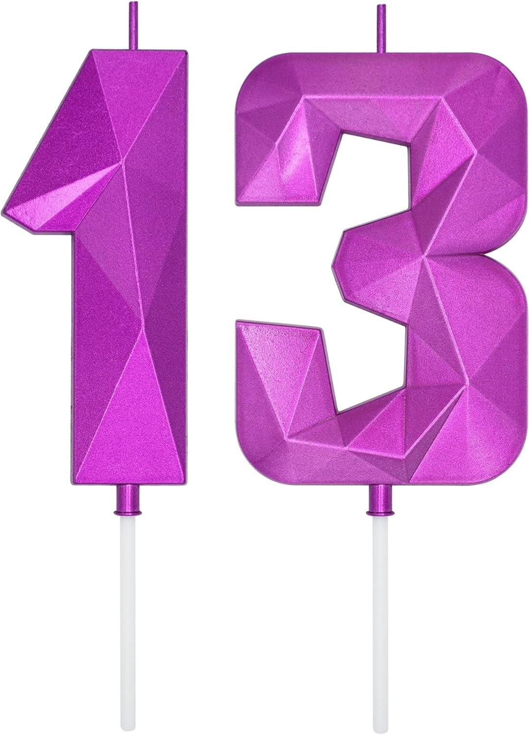 DERVENTA Large Birthday Candle Number 3D Purple 3.7 inch Party Celebration Anniversary Decoration Cake Topper 1 Piece (Number 13 Purple)