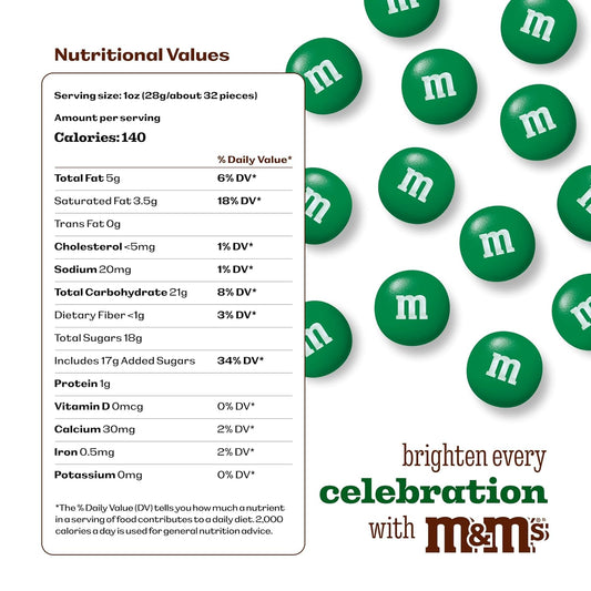 M&M’S WORLD Dark Green Milk Chocolate Candy, 5lbs of M&M'S in Resealable Pack for Candy Bars, Holiday Parties, Graduations, Christmas, Dessert Tables & DIY Party Favors