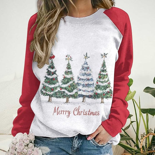 LOAIHA Christmas Sweatshirts for Women Christmas Tree Graphic Shirt Xmas Long Sleeve Merry Christmas Pullover Blouse