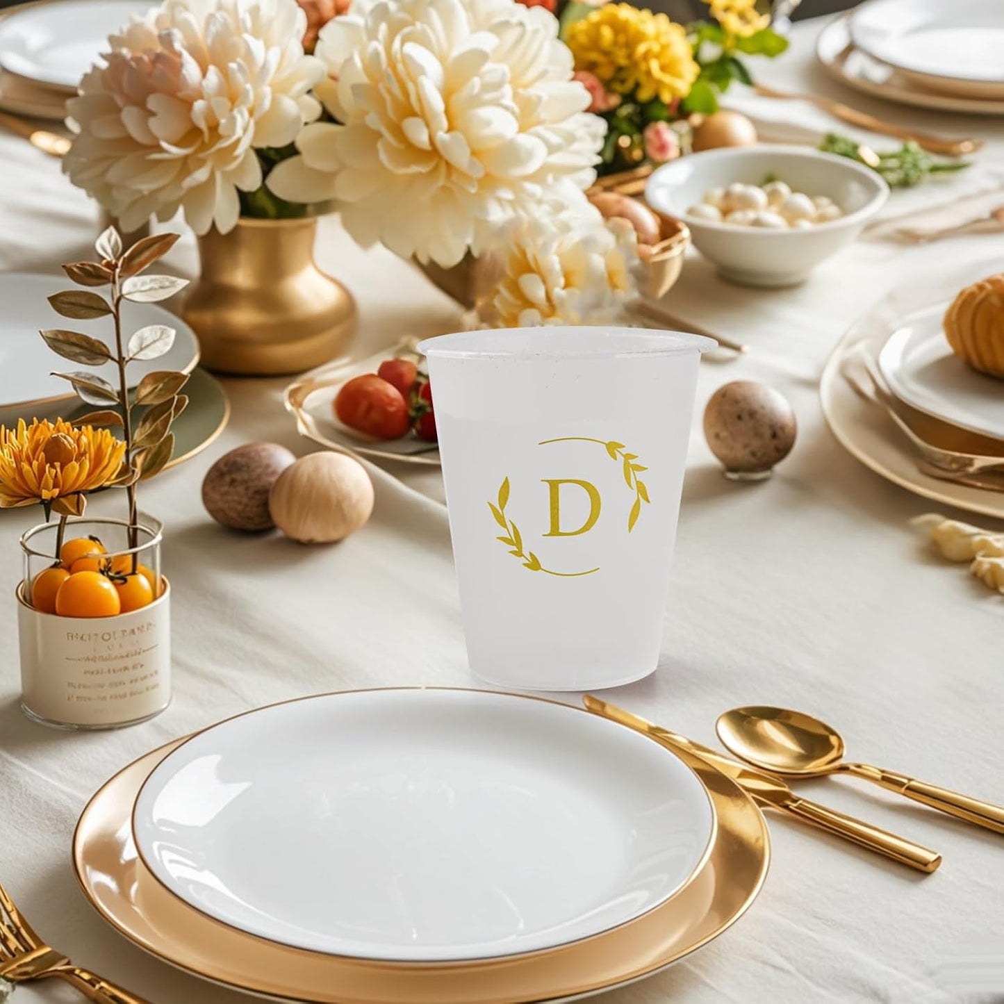 100 Monogrammed Cups Disposable Initial Plastic Cup 12 oz Wedding Personalized Cup for Wedding Reception Baby Shower Birthday Party(Letter T)