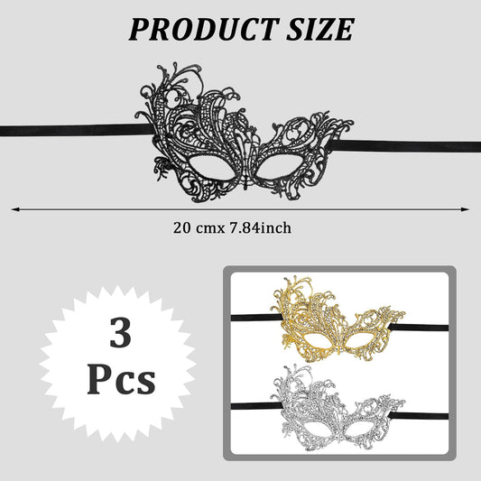 3 Pcs Adult Masquerade Mask Mysterious Fun Lace Masks for Couples Women Man Lace Headpiece Disguise for Costumes