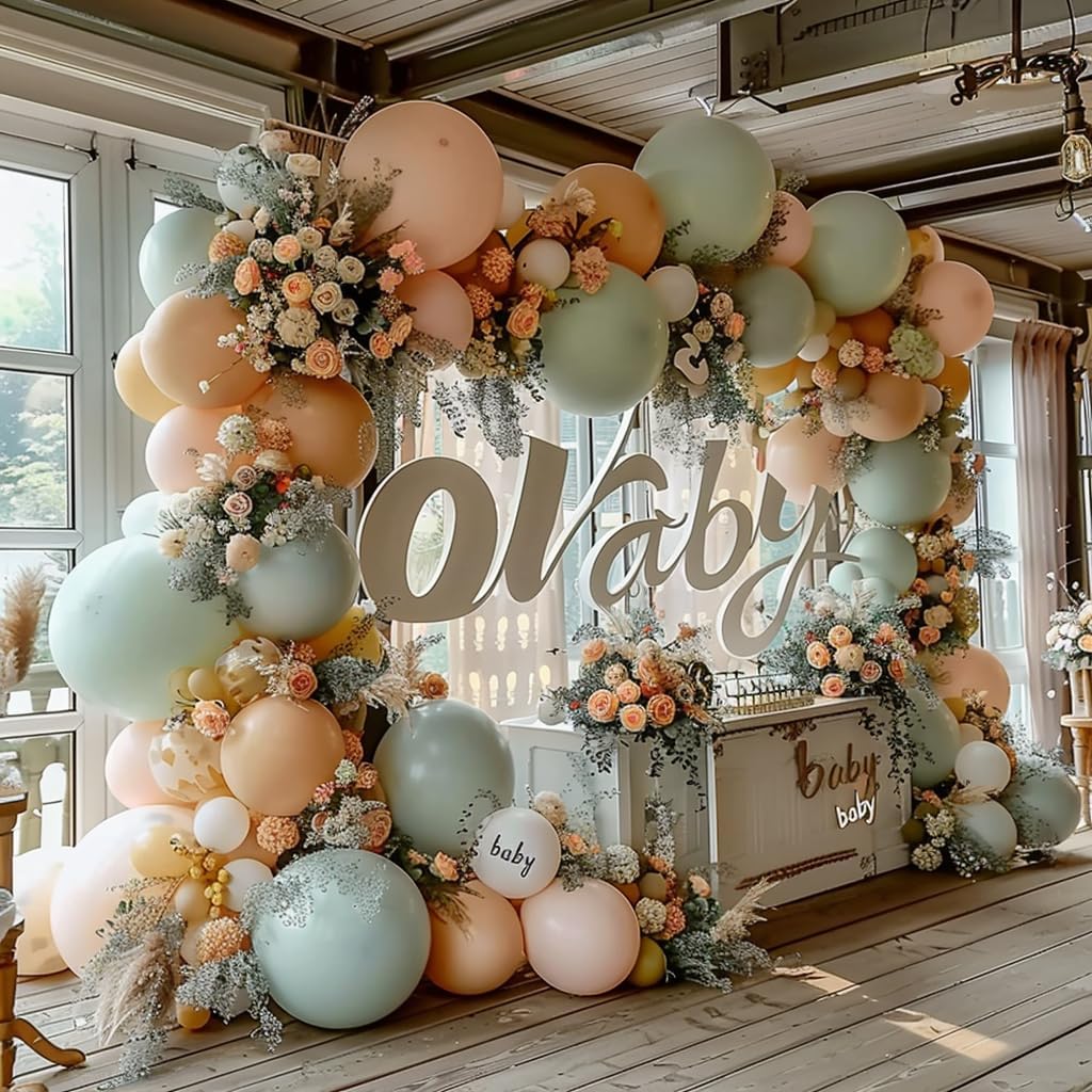 Pink and Dusty Green Balloons,50Pcs 12 Inch Brown Nude Boho White balloons Balloons with Ribbon for Girls Women Birthday Bridal Shower Wedding Tea Party Decorations