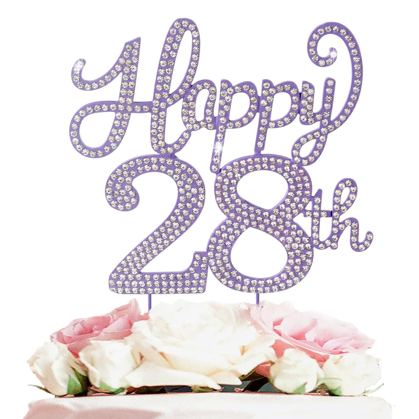 LASKYER Happy 28th Birthday Purple Rhinestone Cake Topper - 28th Birthday/Anniversary,Cheers to 28 Years Old Bday Party Metal Sparkly Centerpieces Decorations.