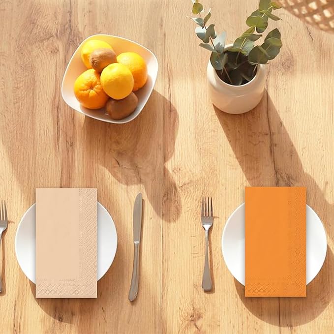Whaline 150Pcs Orange Guest Paper Napkins 3 Colors Orange Dinner Hand Napkin Towel 3 ply Disposable Napkins for Holiday Bathroom Wedding Birthday Party Table Decor Supplies