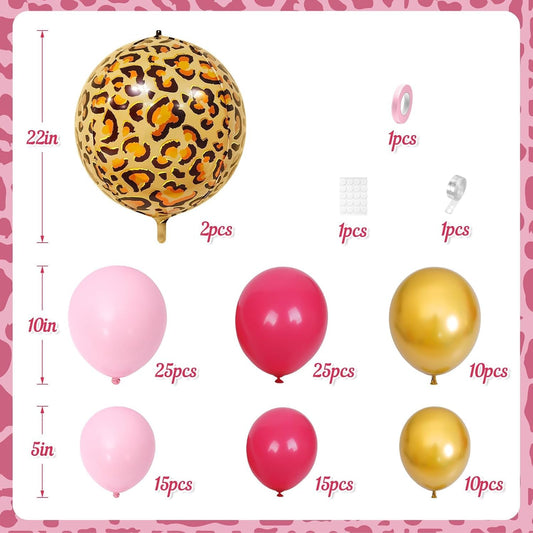 Pink Gold Cheetah Print Balloon Arch Kit, Pastel Hot Pink Chrome Gold Balloons Garland with Large Leopard Print Foil Balloons, for Baby Shower Girls Cheetah Jungle Animal Birthday Party Decorations