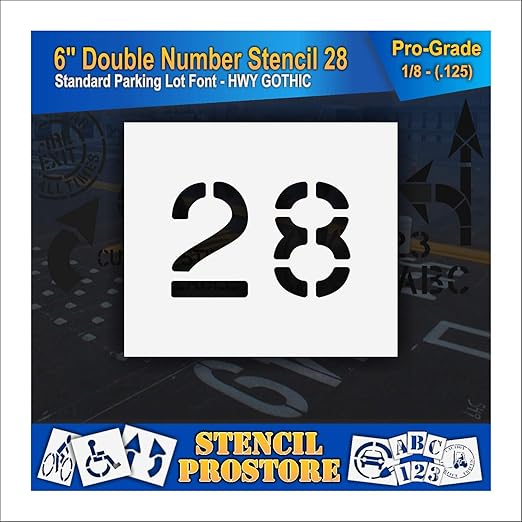Pavement, Curb, and WheelStop Stencils - 6 inch Double Number Stencil - (28) - 6" x 9" x 1/8" (128 mil) - Pro-Grade