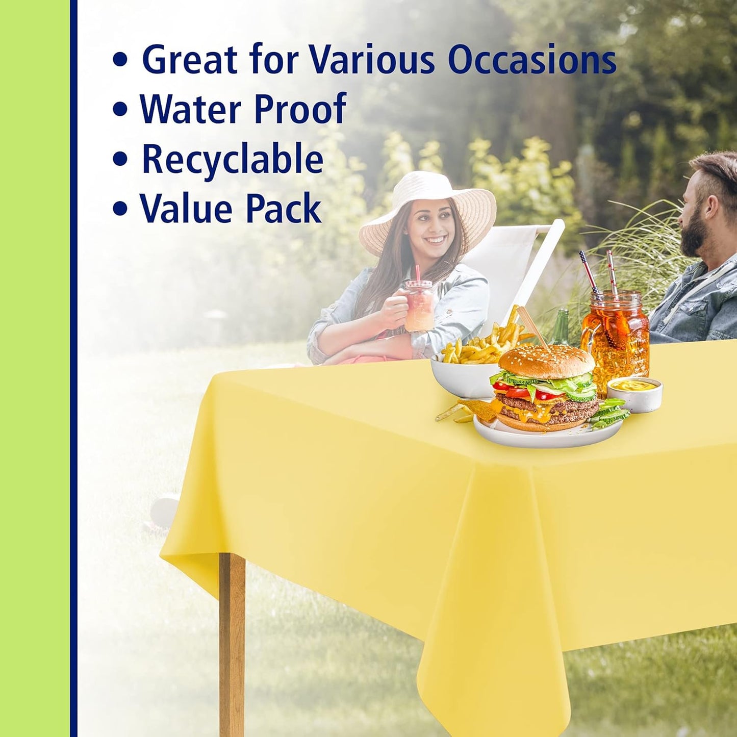 Yellow Disposable Plastic Tablecloth for Rectangle Tables (48 Pack) Premium Decorative Table Cloths for Parties, Events & Weddings, Indoors & Outdoors, 54 x 108 inches