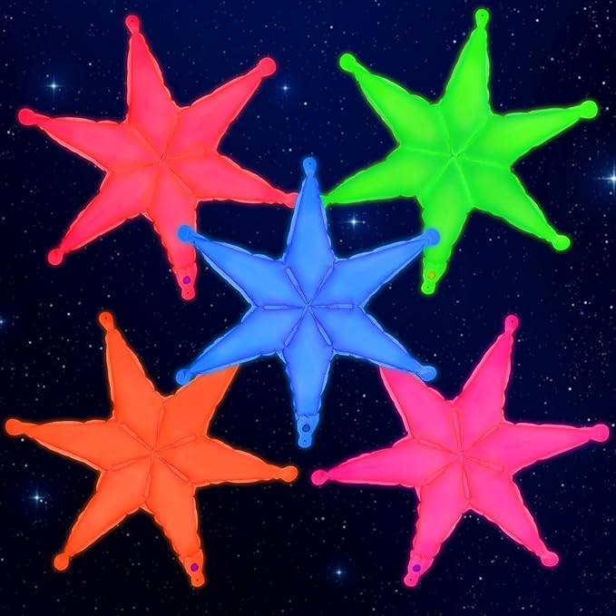 Mega-L Glow in the Dark Party Supplies, 5 Pcs Neon Hexagram Balloons Set – Fluorescent Red, Lemon Yellow, Fuchsia, Blue and Orange Balloons Perfect for Birthday, Wedding, Anniversary, Graduation Party