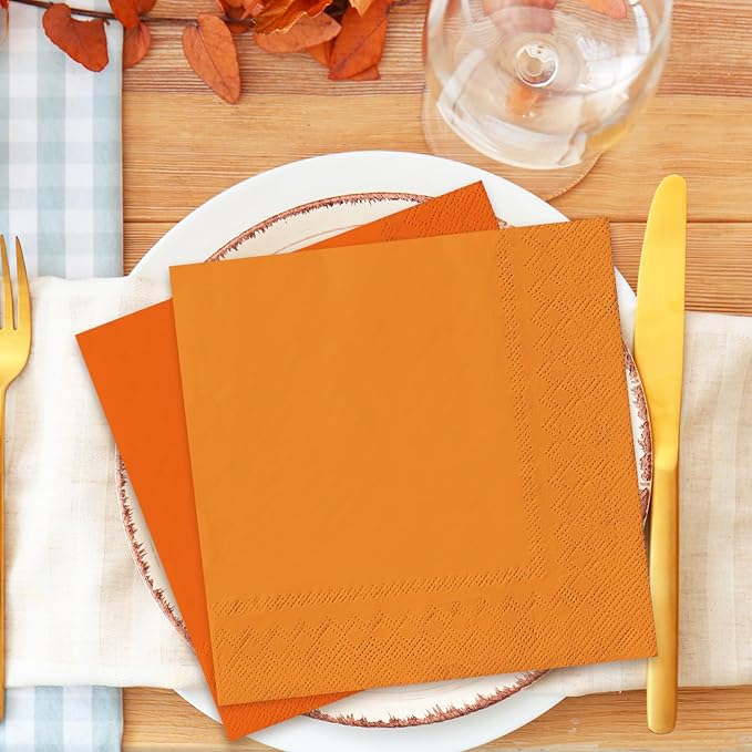 Whaline 150Pcs Orange Cocktail Napkin 3 Colors Fall Paper Napkin Disposable Beverage Napkins for Autumn Harvest Thanksgiving Home Party Birthday Wedding Table Decor Supplies