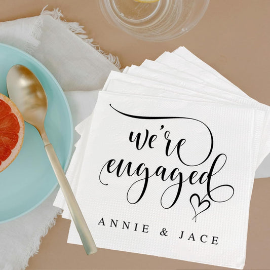 Luxury Custom Pack 15pcs We're Engaged Wedding Napkins - Engagement Decorations for Party