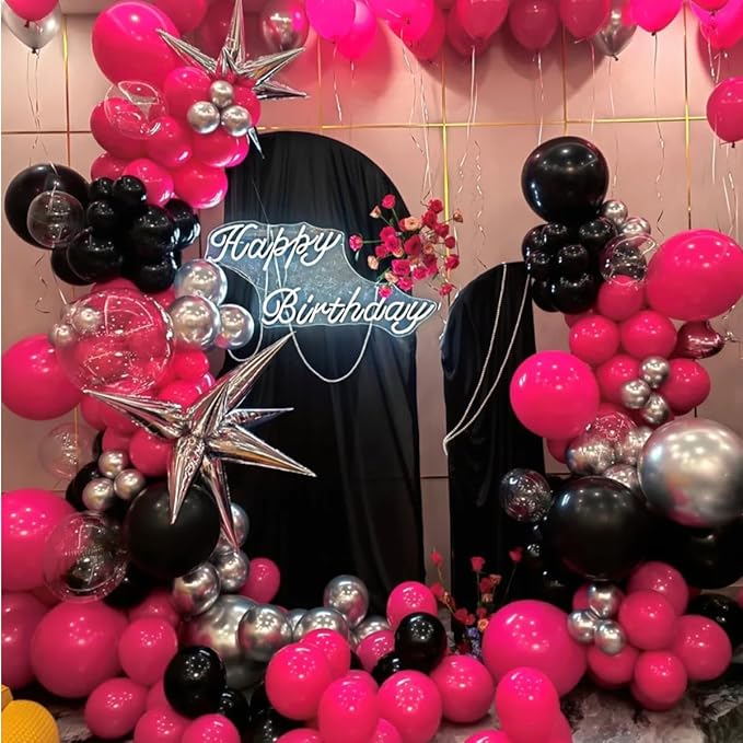 MEBAY Black Red Metallic and Confetti Silver Balloons Garland Arch Kit, 147 Pcs Latex Balloon Different Sizes for Birthday Party Graduation Father's Day Anniversary Bachelorette Party Decoration