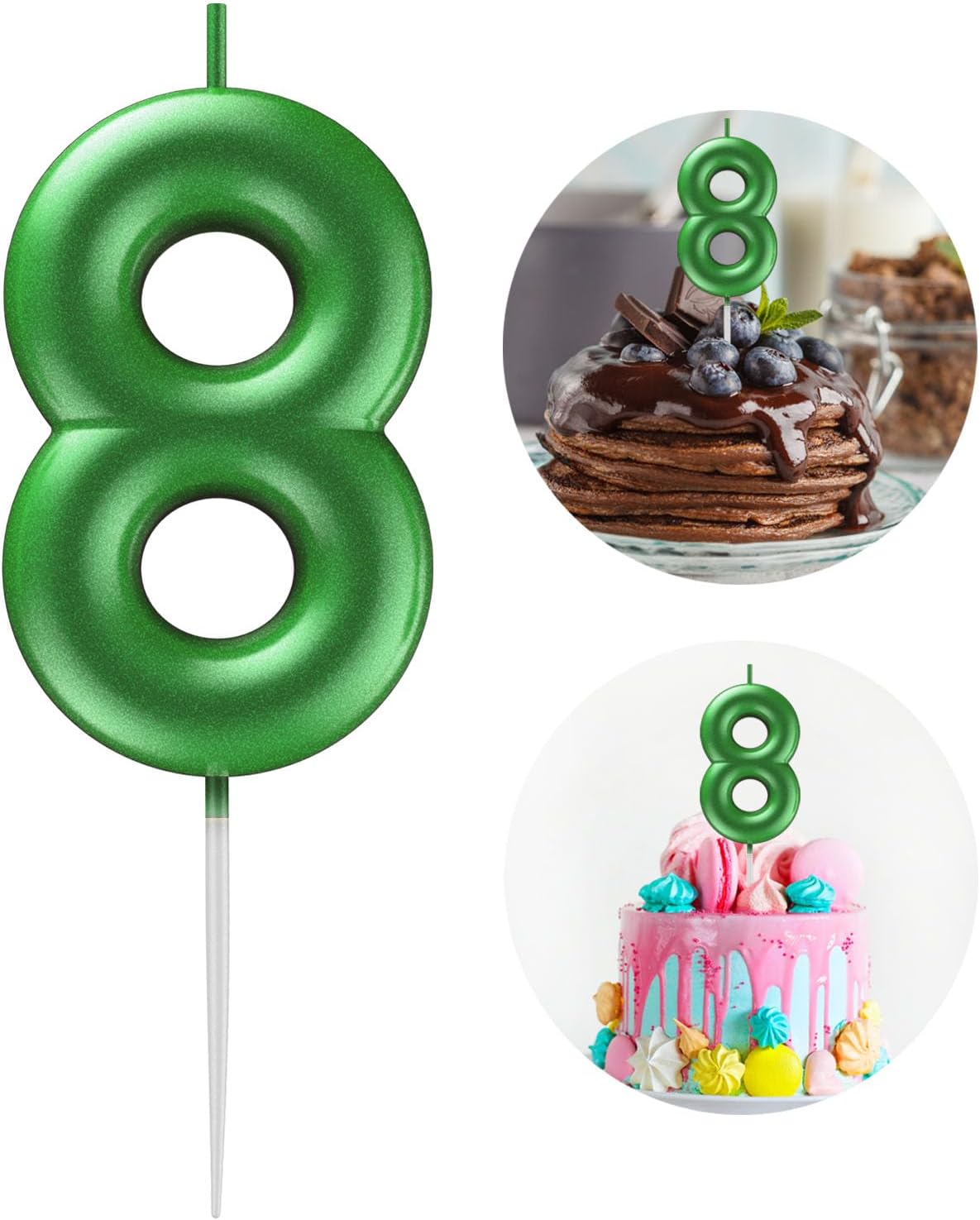 Green Number 8 Candle Happy Birthday 3D Number Candles for Birthday Cake Party Decoration Wedding Anniversary Celebration Supplies