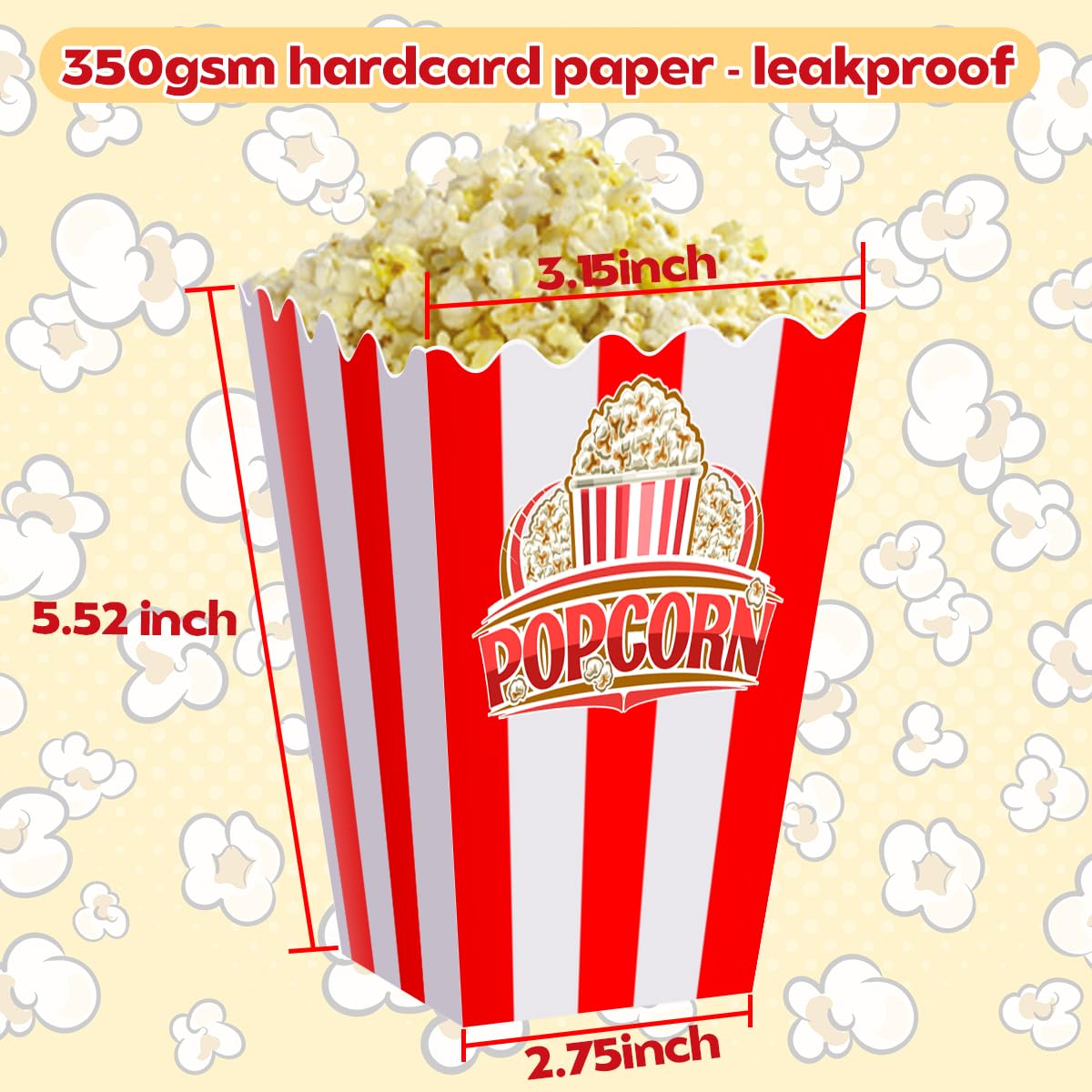 30Pcs Classic Popcorn Boxes - Red & White Striped Individual Servings Disposable Popcorn Bags Bucket Container for Movie Night, Home Halloween, Thanks Giving, Christmas Party