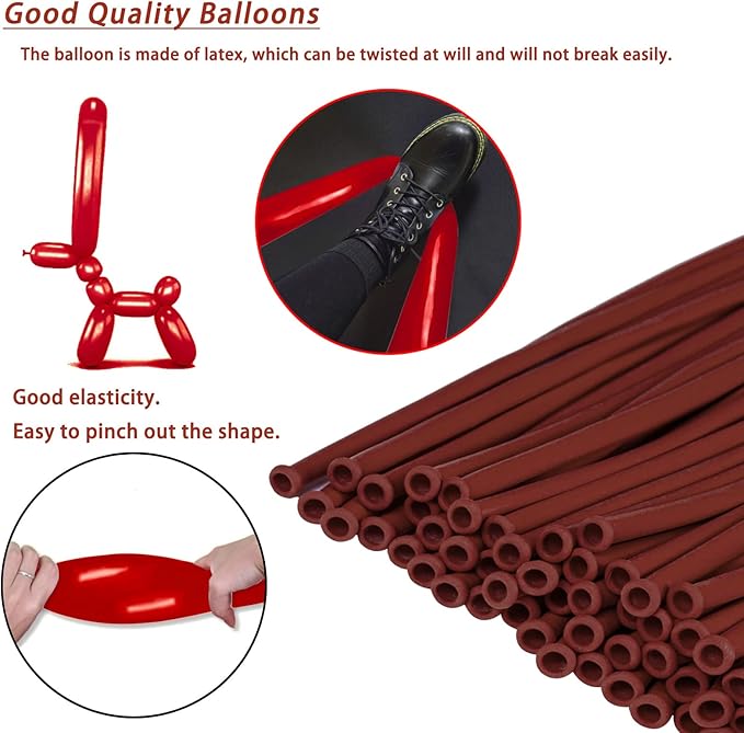 260 Long Balloons 100 Pack Coffee Brown Twisting Animal Balloons Thickening Latex Modeling Long Magic Balloons for Animal Model Weddings Birthdays Festival Party Decorations
