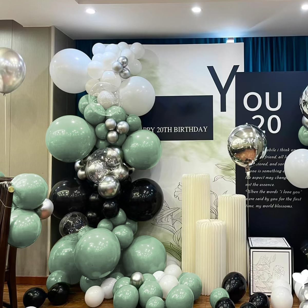 Sage Green and Black Balloon Arch Kit, 151Pcs Green Black Bobo Balloons Garland 18 12 10 5 inch for Birthday, Graduation, Baby Shower, Wedding, Anniversary, Holiday Party Decoration
