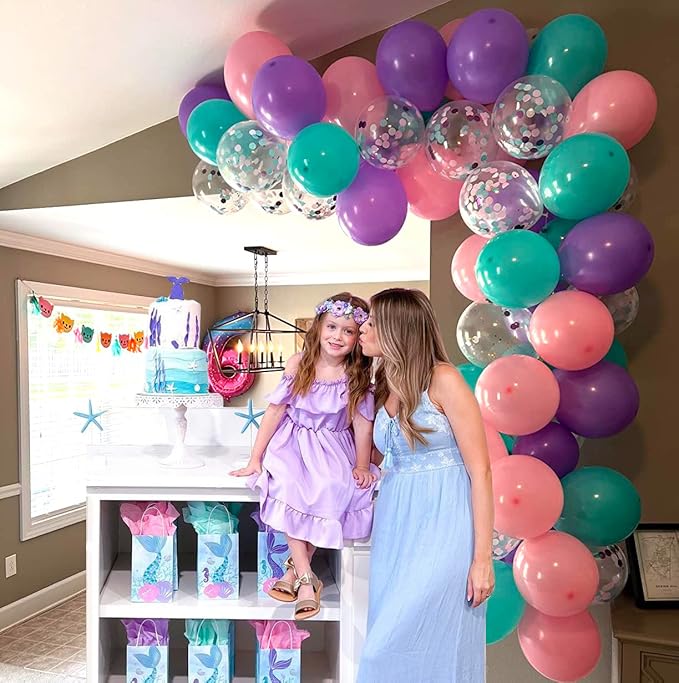 Pink and Purple Party Balloons, 50 Pcs 12 Inches Purple and Pink Teal Blue Latex Balloons for Birthday Birthday, Under The Sea Party Decorations