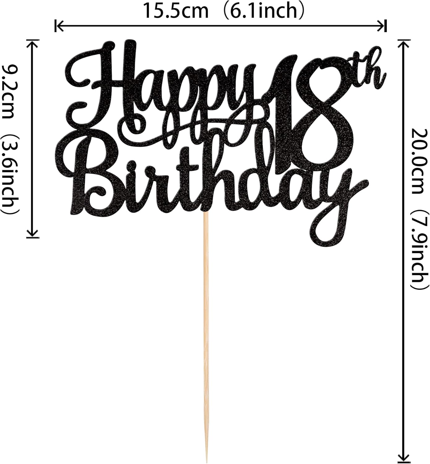 1 PCS Happy 18th Birthday Cake Topper Glitter Cheers to 18 Years Birthday Cake Pick 18 Fabulous Cake Decoration for Happy 18th Birthday Theme Party Decorations Supplies Black