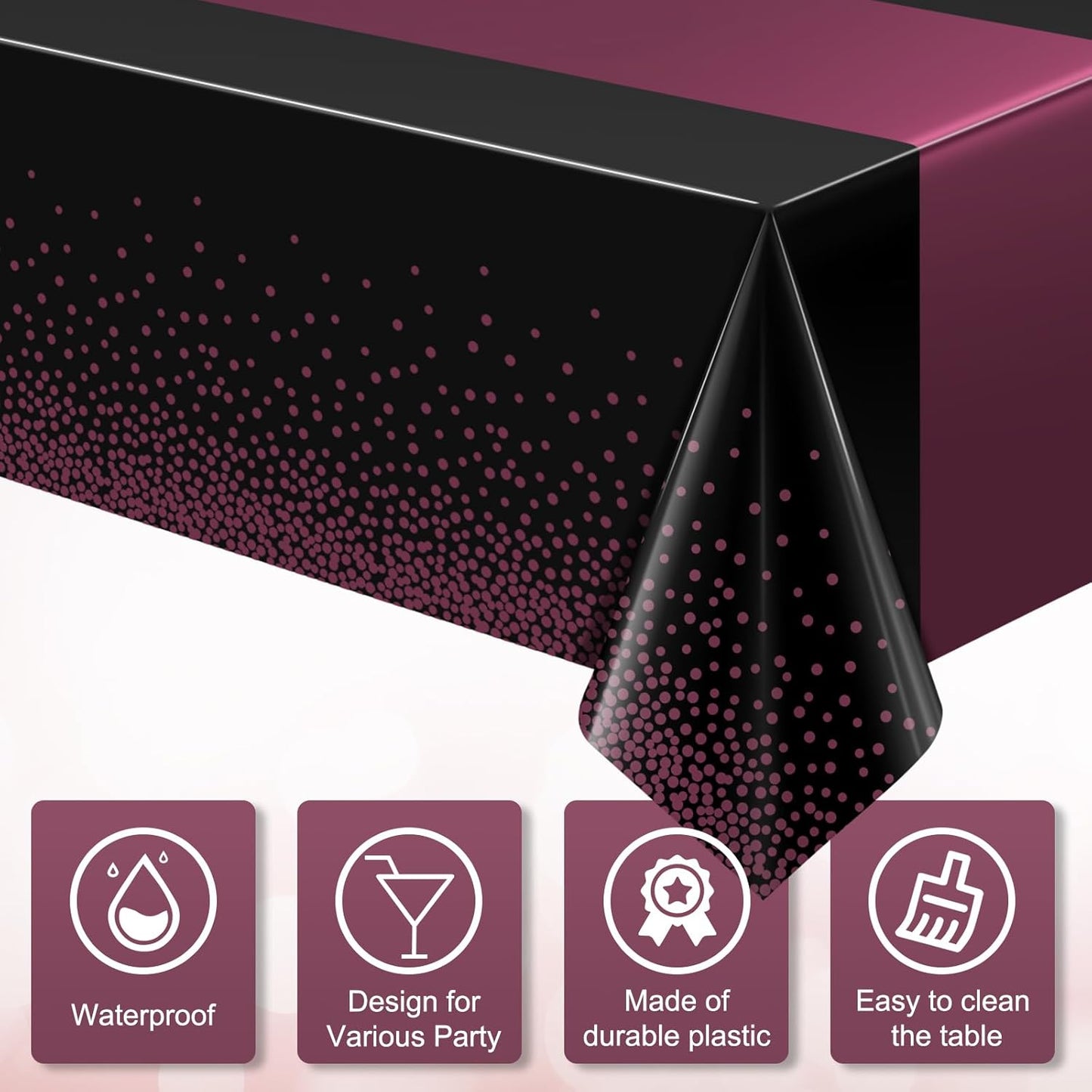 3Pcs Black and Maroon Purple Tablecloth Party Decorations,Plastic Black Table Cloth Printed Maroon Purple Table Runner Disposable Rectangle Table Cover for Birthday Wedding Graduation Party,54x108Inch