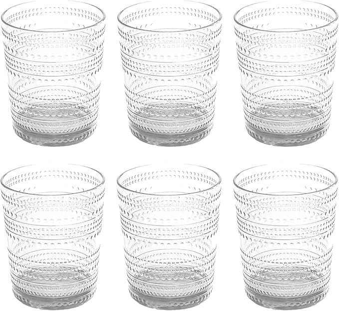 Beaded Double Old Fashioned Drinkware, Indoor/Outdoor, Clear, 15.6 oz., Set of 6