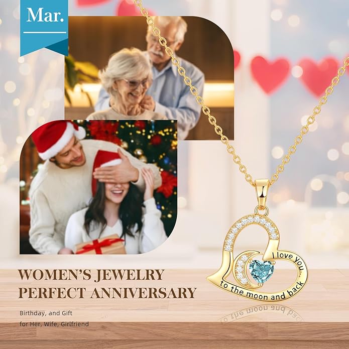 Anniversary Necklace for Women Birthstone Jewelry for Wife Gifts for Her Wife Birthday Gift Ideas Anniversary for Girlfriend I love you to the moon and back Necklaces Filled 925 Sterling Sliver