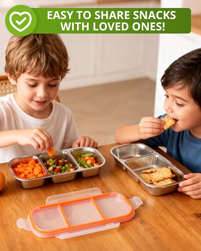 2-Pack Food-Grade Stainless Steel Snack Containers, Multi-Compartment & Leakproof, Ideal for Families & Travel, Stackable, Kid & Adult Bento Storage (2 Pack)