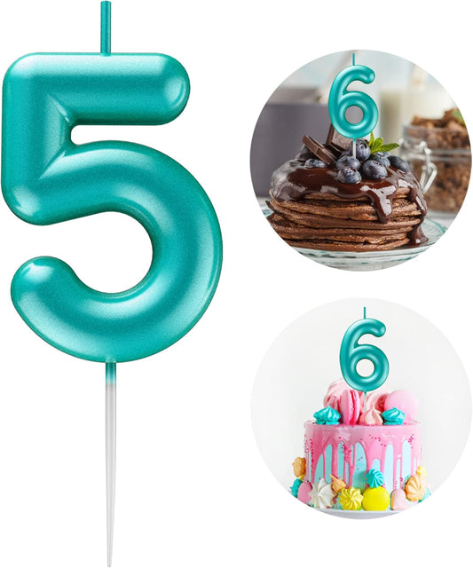 Blue Number 5 Candle Happy Birthday 3D Number Candles for Birthday Cake Party Decoration Wedding Anniversary Celebration Supplies
