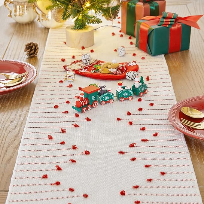 Wracra Christmas Table Runner, Natural Cotton Woven Macrame Table Runners 48 Inches Long for Christmas Decorations,Modern Farmhouse Woven Home Decor, 14x48 Inch, Red