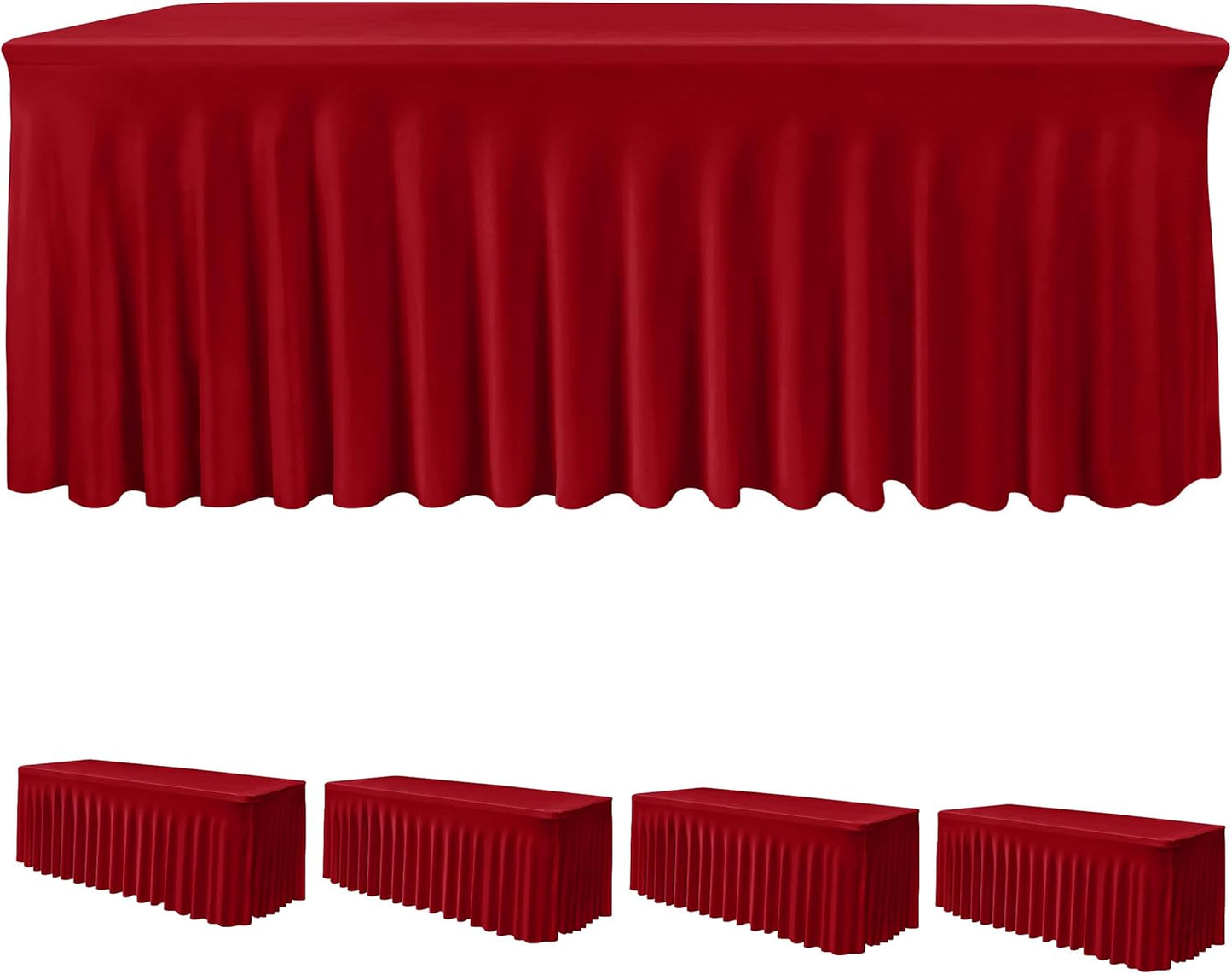 HolidayIdeas 4 Pack Red Spandex Table Skirts for 4 Foot Table, Bulk Fitted Covers for Christmas Craft Fairs, Festive Banquets