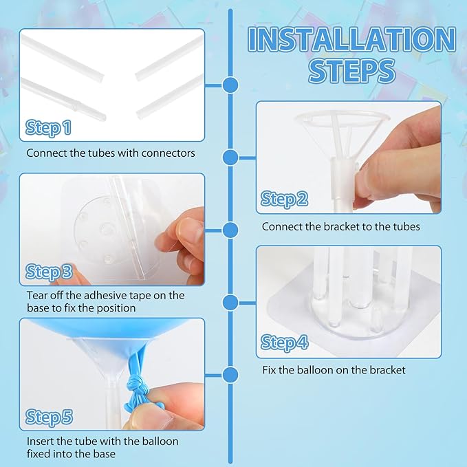 Balloon Stand Kit (4 Sets) - Durable Balloon Sticks with a Sticky, Stable Base for Tabletop Decorations, Perfect for Weddings, Birthdays, Baby Showers, and Graduation Parties.