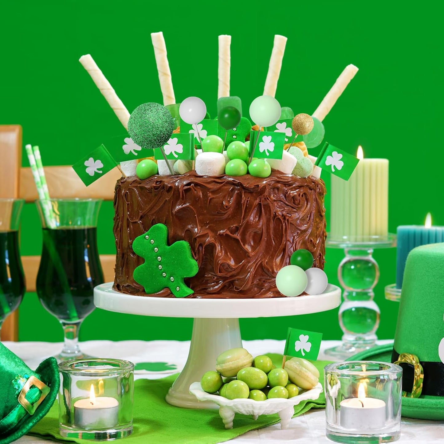 ASTARON 50 Pcs Ball Cake Topper Sticks Mini Balloons for St Patrick's Cake Decorating Supplies Foam Balls Cake decorations for Christmas Baby Shower Birthday Cake Decorations (Green Series)