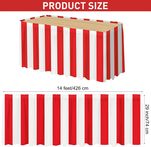 durony 8 Packs Red and White Striped Table Skirt Circus Theme Party Supplies Carnival Table Skirt for Carnival Home Party Decoration, 165 x 30 Inches