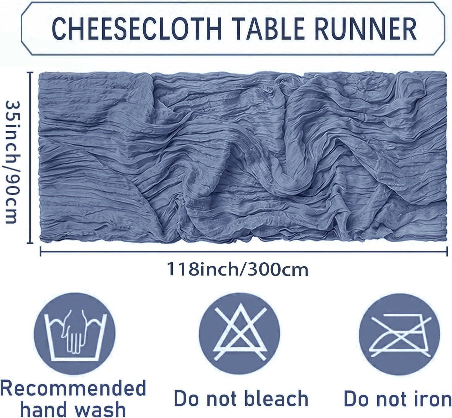 Gray Blue Cheesecloth Table Runner 12 Pack – 35 x 118 Inch Gauze Fabric Boho Table Runners for Wedding Arch, Rustic Bridal Shower, Baby Shower, Party Decorations, Farmhouse Home Decor